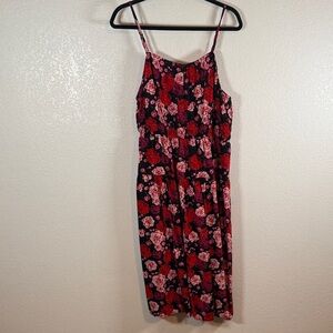 Old Navy Dark Floral Tiered Midi Dress With Pockets Size XL